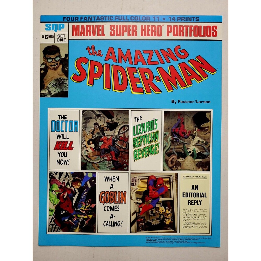 Marvel 1981 SUPER HERO PORTFOLIOS v1 SPIDER-MAN Fastner & Larson Art / 4 Prints